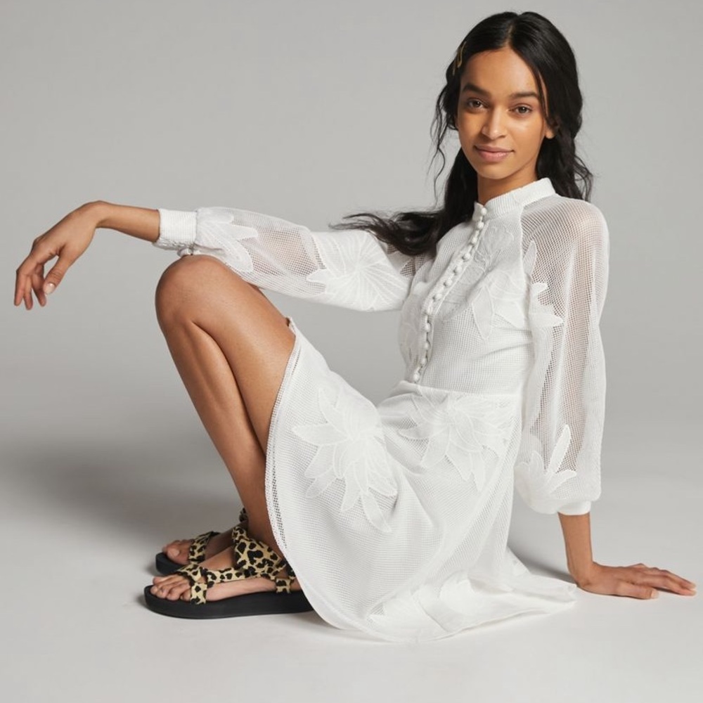 Anthropologie Sabine Embroidered Mini Dress NWT S $178 White Fit & Flare HTF